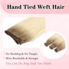 ABH AMAZINGBEAUTY HAIR Sew in Rooted Hand Tied Weft Hair Extensions, Weft Hair Extensions Human Hair Weave in Extensions for Women, Platinum Blonde With Ash Brown Base Color R8-60, 50 Gram, 20 Inch
