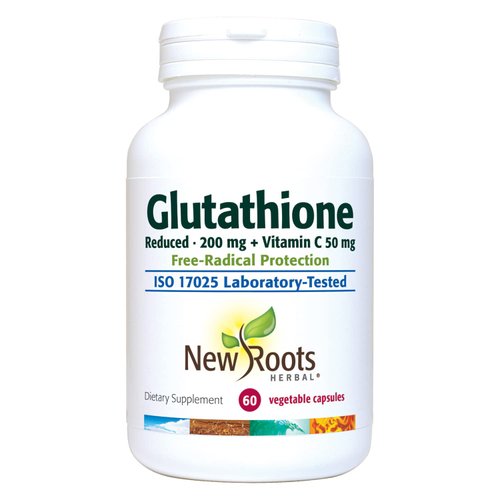 NEW ROOTS HERBAL Glutathione Supplement, 200 mg Reduced + Vitamin C (60 Veg Caps) | Free-Radical Protection| Gluten Free, Non-GMO.
