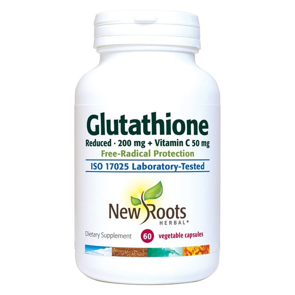 NEW ROOTS HERBAL Glutathione Supplement, 200 mg Reduced + Vitamin C (60 Veg Caps) | Free-Radical Protection| Gluten Free, Non-GMO.