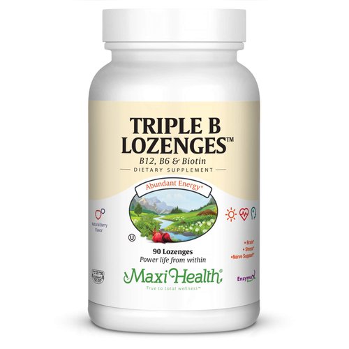 Maxi Health Triple B Lozenges - Vitamin B12 & B6 & Biotin - Strawberry Flavor - 90 Chewies - Kosher