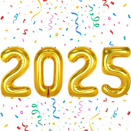 2025 Balloons, 16 Inch 2025 New Years Balloons, 2025 Gold Number Balloons, 2025 Foil Happy New Year Balloons for New Years Eve Party Supplies 2025 and New Years Decorations 2025, Graduations
