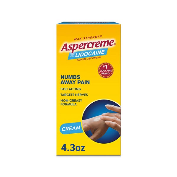 Aspercreme Lidocaine Pain Relief Cream Soothes Aggravated Nerves, Numbing Topical Analgesic with Max-Strength 4% Lidocaine & Moisturizing Aloe, 4.3 Oz.
