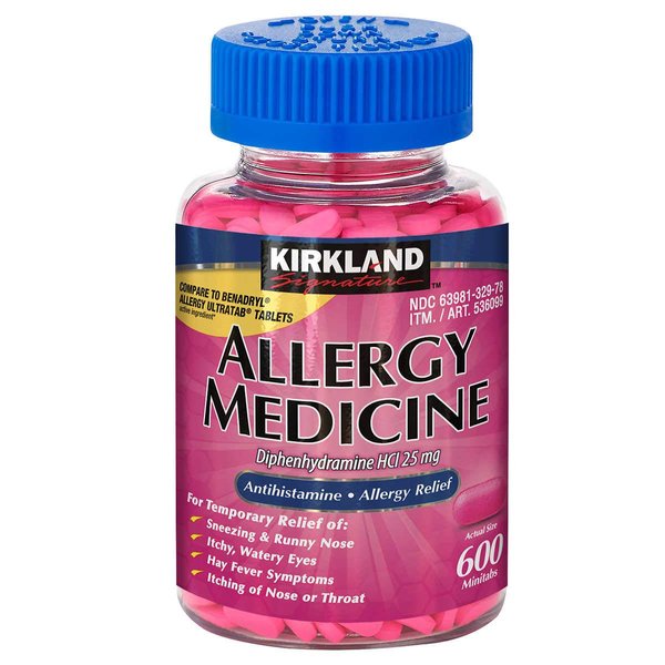 Kirkland Signature Allergy Medicine 25 mg, 600 Minitabs (2 Pack)