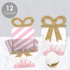 Big Dot of Happiness Little Princess Crown - Square Favor Gift Boxes - Pink and Gold Princess Baby Shower or Birthday Party Bow Boxes - Set of 12