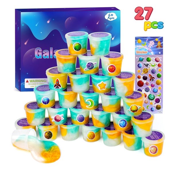 Christmas Galaxy Slime Kit, 27 Pack Slime Party Favor Gifts, Bulk Slime Putty Toy for Girls and Boys for Sensory and Prize, Goodie Bags Stuffers for Kids 4-12 Years, Soft Non-Sticky
