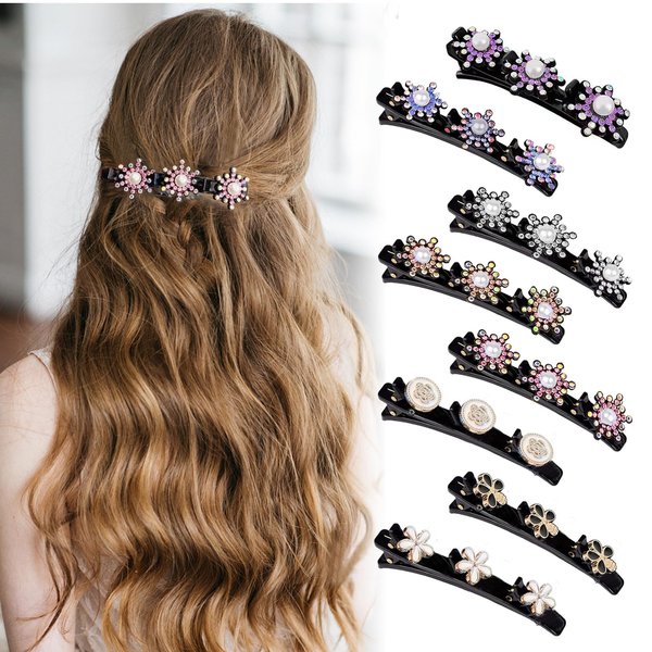 Kpeuuef Sparkling Crystal Stone Braided Hair Clips,Rhinestone Hair Braided Clips for Womens Girls Hair Styling Clips Flower Braided Hair Accessories Mix*8 Pcs