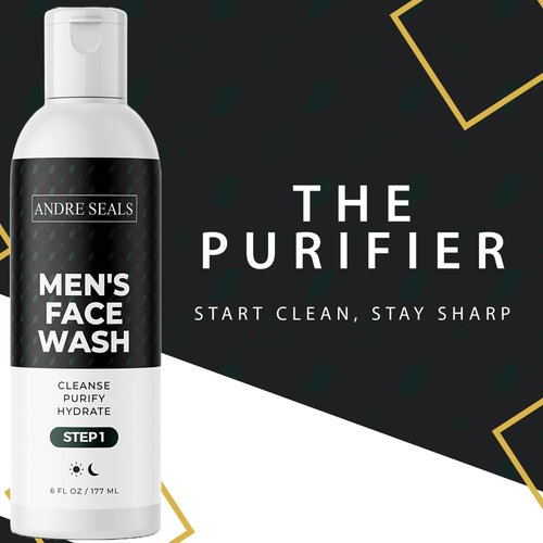 Andre Seals Men’s Face Wash | Activated Charcoal Deep Cleanse Facial Cleanser | Hydration with Organic Aloe & Coconut | Non-Drying, Skin-Safe | All Ages & Skin Types