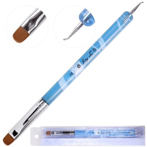 Ivy L 2- Way French Gel Acrylic Nail Art Kolinsky Brush with Dotting Tool for Professional Manicure Cuticle Clean up Nail Art Design (Size # 14, Blue Marble)