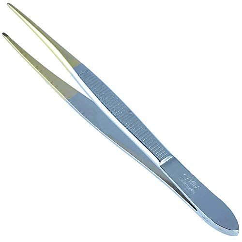 Camila Solingen CS32 3 1/2" Gold Tipped, Surgical Grade, German Stainless Steel Tweezers (Pointed) - Flawless Eyebrow and Facial Hair Shaping and Removal for Men/Women