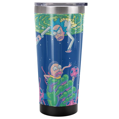 Rick And Morty OFFICIAL Rescue 20 oz Travel Tumbler, Stainless Steel, Vacuum Insulated with Leak Resistant Slide-Lock Lid