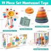 Wuzhineisn Montessori Baby Toys for Ages 6-18 Months - Pull String Teether, Stacking Blocks, Sensory Shapes Storage Bin, Infant Bath Time Fun, 4 in 1 Toddlers Toy Gifts for 1 2 3 Year Old Boys Girls