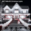 65 FT 640 LED Christmas Lights Outdoor Decorations Clear Wire String Lights Plug in 120 Drops 8 Modes Memory Timer Connectable Curtain Fairy Lights Waterproof for Holiday Wedding Party-Cool White