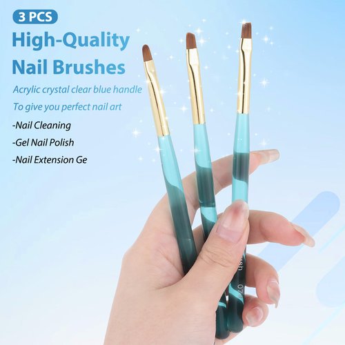 INENK Metal Blue Nail Art Clean Up Brushes for Cleaning Polish Mistakes on the Cuticles, Acetone Resistant Nail Brush, Fingernail Cleaning Brushes for Nail Art and Designs (Round&flat&Bevel)