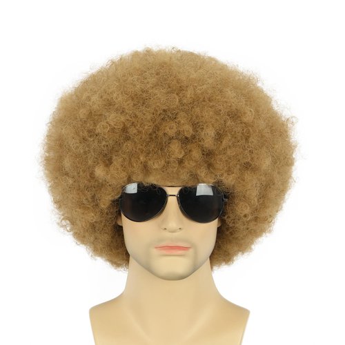 karlery Adult Men Women Afro 70s 80s Curly Light Brown Wig Rocker Party Wig California Halloween Costume Wig