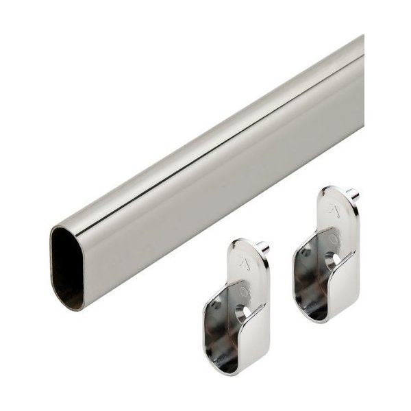 Oval Closet Rod CUSTOM CUT TO SIZE. Up to 94 inches long! Choose Finish. Includes End Supports. (12-30 inches, Chrome)
