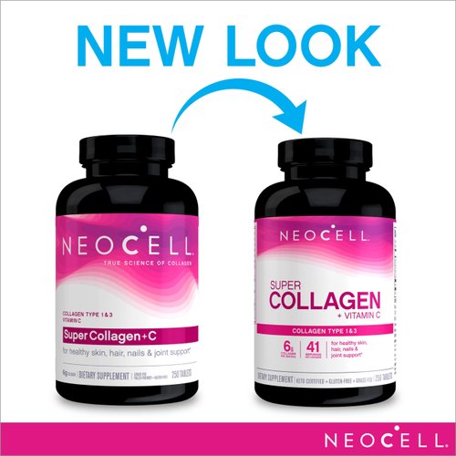 NeoCell Super Collagen Plus Vitamin C, Skin, Hair and Nails Supplement, Includes Antioxidants, Tablet, 250 Count, 1 Bottle