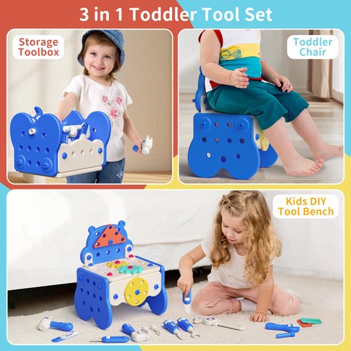 burgkidz Kids Tool Set, 66PCS Toddler Tool Set with Electronic Drill and Screw Toys, Montessori Educational Tools for Kids, Pretend Kids Tool Box Birthday for Boys Girl Age 3 4 5 6 7 8