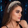 Urieo Baroque Rhinestone Headbands Champagne Crystal Hairbands Pearls Embllished Hair Bands Bling Hair Accessories for Women
