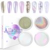 Allstarry Chrome Nail Powder 4pcs White Pearl Chrome Pigment Powder Iridescent Holographic Nail Glitter Dust Metallic Mirror Effect Pigment for Nail Gel Manicure DIY at Home Salon Women Gifts