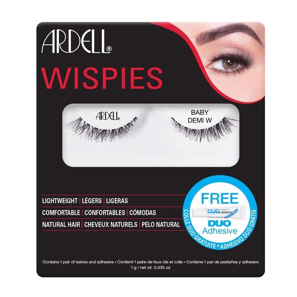 Ardell False Eyelashes Baby Demi Wispies Free Mini DUO Adhesive Black Short Length Light Volume Criss-Cross Feathering Curl Lashes Invisiband Comfortable Lashes Vegan-Friendly Cruelty-Free