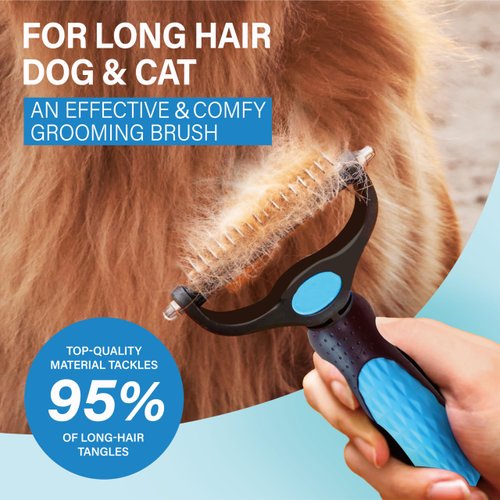 Pet Grooming Brush, Handheld Metal Blade Undercoat Dematting Rake, Double-Sided Extra Wide, Suitable for Long-Haired Dogs and Cats Comb, Focused on Removing Mats and Tangles (Blue)