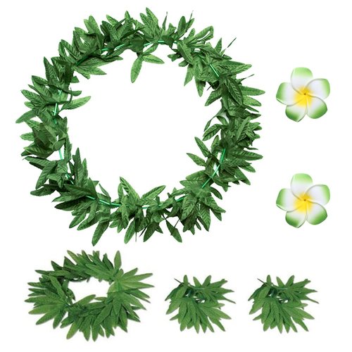 6 Pcs Hawaiian Leaf Leis Headband Wristbands Plumeria Hair Clips Luau Tropical Hair Bands Bracelets Flower Barrettes Women Necklace Hairpins Hairclips Summer Beach Wedding Birthday Party Supplies