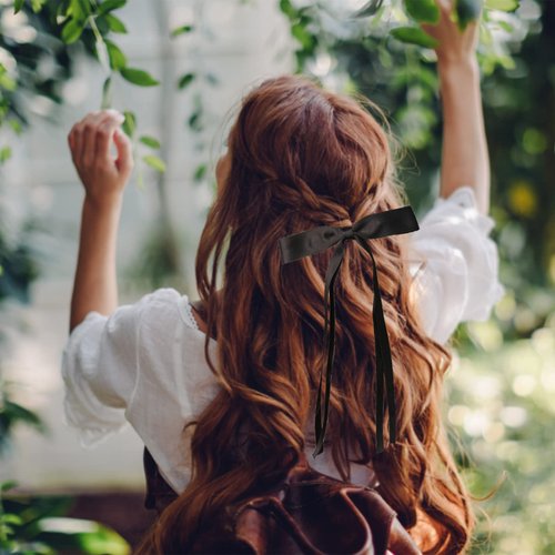 LFOUVRE Bow Hair Clips and Barrettes for Women - 6pcs Ribbon Bows and Metal Claw Clips with Tassels for Girls and Teens