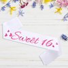 HUBEISIYU Sweet 16 Birthday Sash, 16th Bday Sash Gift Ideas for Girl Funny 16th Birthday Party Decorations Suppiles, White+ Pink(Sweet 16)