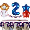 Kwuz Baseball Balloons 2nd Birthday Decorations for Boys | Baseball Birthday Decoration Sports Theme Party Supplies, 32Inch Foil Mylar Number 2 Balloon Navy Blue Red White Sports Balloon Arch Kits