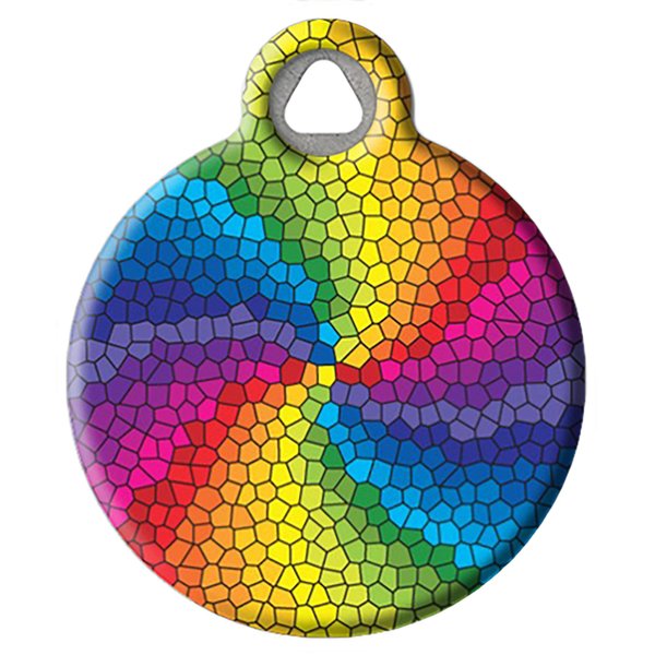 Dog Tag Art Vintage Retro Rainbow Custom Pet ID Tag for Dogs and Cats, Personalized Dog Tag with Customized Identification Information, Stained Glass Rainbow, Small (7/8" Diameter)