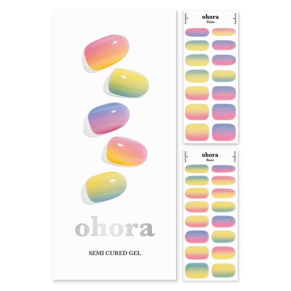ohora Semi Cured Gel Nail Strips (N Pastel) - Works with Any UV Nail Lamps, Salon-Quality, Long Lasting, Easy to Apply & Remove - Includes 2 Prep Pads, Nail File & Wooden Stick