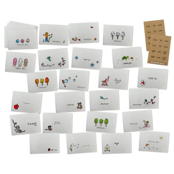 Sugartown Greetings Thank You Notes Variety Pack - 24 Unique Cards with Envelopes and Kraft Seal Stickers