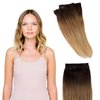 BFB Hair Clip-in Hair Extensions for Women, Real Human Hair Extensions for Short Hair, Honey Dipped Ombre Brunette & Blonde 14 inch 2 pcs 35 grams, Seamless Design, Made for Volume Only