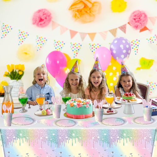 81Pcs Iridescent Diamond Party Tableware Set Sparkling Diamonds Party Decoration for Girls and Women Birthday Party Supplies (Colorful)