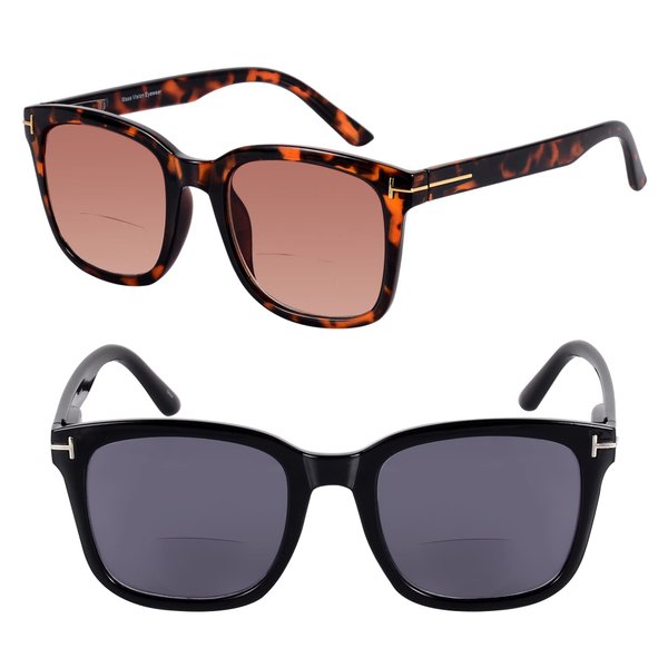 Mass Vision 'The Jet Setter' 2 Pair of Womens Fashion Bifocal Reading Sunglasses (Jet/Tortoise, 2.5, multiplier_x)