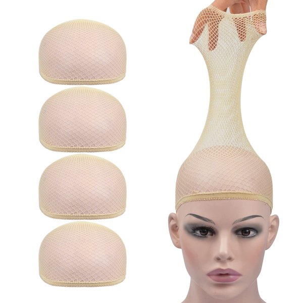 YTBYT 4 Pcs Wig Caps Mesh Wig Stocking Caps for Women Men Kids (Mesh Wig Cap Beige)
