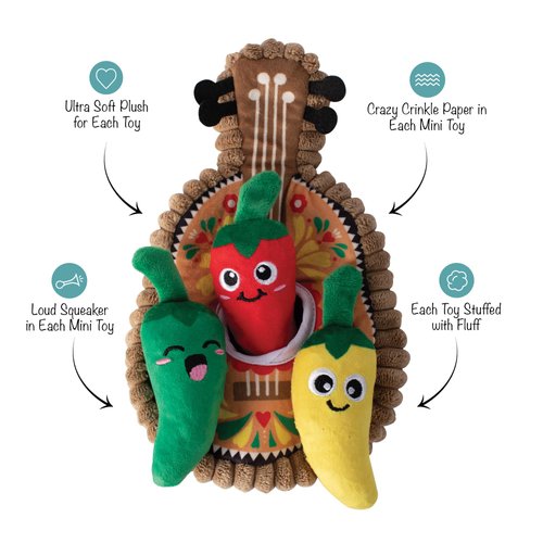 Fringe Studio Plush Dog Toy Set, Interactive Hide and Seek Play, Fiesta Till You Siesta, Pet Shop Collection (289226)
