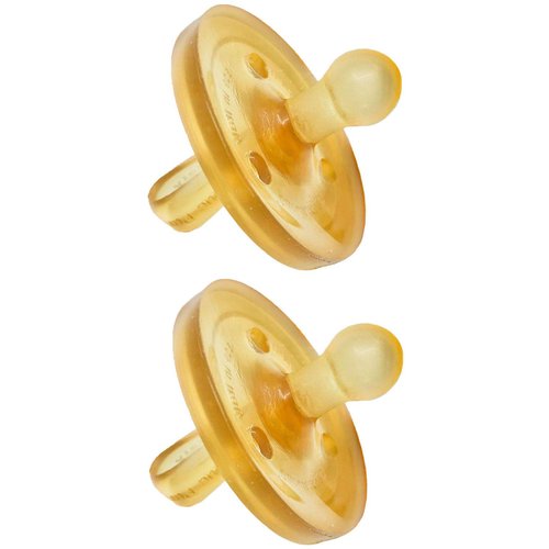 Simply Rubber Pacifiers - Shorter Nipple (Less Gagging) - Small Newborn (0-6 Months) - Breastfed Babies - Rounded/Cherry - Softer Natural Rubber - One-Piece - Handcrafted in Italy - 2 Pack
