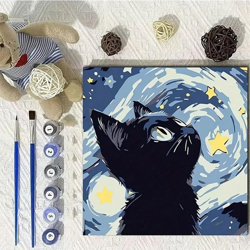 Easy Paint by Numbers Kit for Adults Beginner, Astral Adult Paint by Number Kits on Canvas, DIY Cat Painting with Numbers for Adults, Acrylic Oil Paint by Number Kits for Home Wall Decor 16x16 In