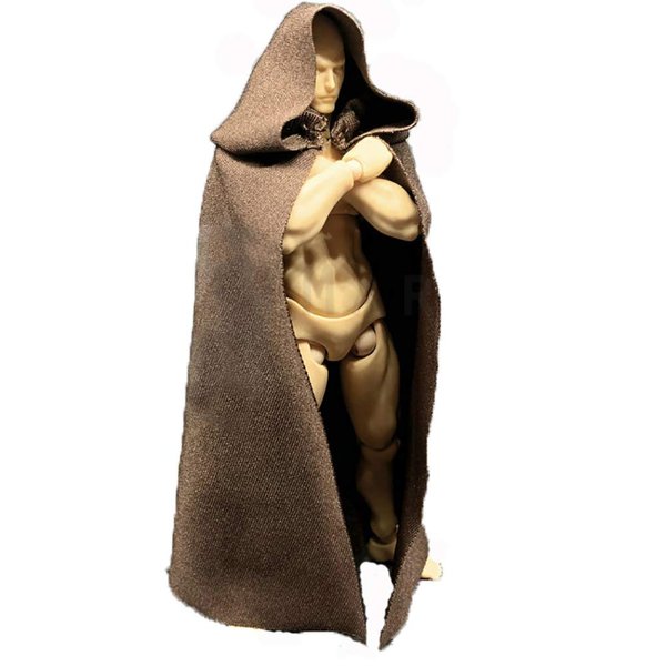 SSbeauty M 1:12 Scale Fabric Cape Cloak with Hat for 6 inch 1/12 Action Figure Clothes (Brown Cloak)