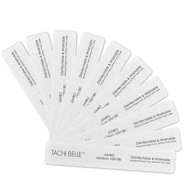 Tachibelle 10 Pcs Premium Japan Abrasive Jumbo File Washable Zebra File Nail Art Sanding Nail Files (10PC 100/180)