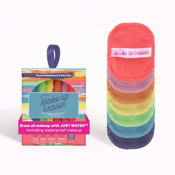 Makeup Eraser The Original, 7-Day Set, Erase All Makeup with Just Water, Including Waterproof Mascara, Eyeliner, Foundation, Lipstick, Sunscreen, and More Sunset Boulevard, 7ct.