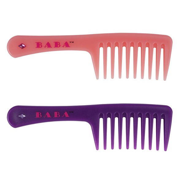 BABA - 2 Piece Diamond Crystal Wide Tooth Detangler Comb – Combs for Women, Hair Comb, Detangles Wet or Dry Hair, Detangling Comb, Wide Tooth Comb for Curls, Hair Brush Detangler (Pink Purple)