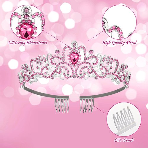 Birthday Girl Sash and Crown Set, Rhinestone Birthday Girl Headband Glitter Princess Birthday Sash And Crowns for Women Happy Birthday Tiara Accessories Favors (pink)
