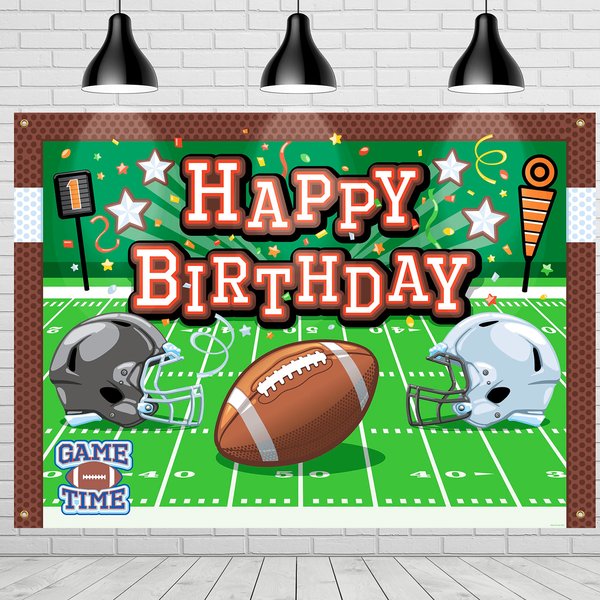 Treasures Gifted Birthday Football Backdrop 4.25ft Tall x 6ft Wide - Football Birthday Party Decorations - Sports Themed Birthday Party Supplies - Birthday Sports Banner - Football Party Supplies