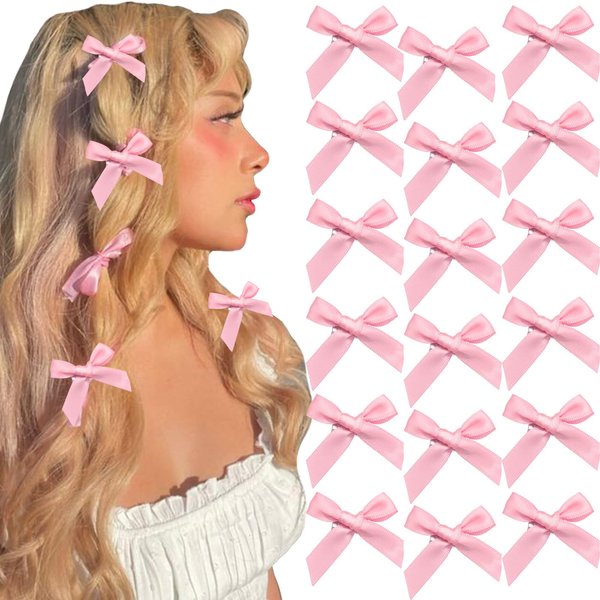SAWINDA 20PCS Pink Hair Bows Mini Bowknot Hair Ribbon Hair Barrettes for Teens Kids Small Claw Clips Cute Bow Hair Barrettes for Kids Hair Accessories for Women Girls