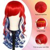 Anogol Hair Cap+80Cm/32Inch American Flag Wig 4th of July Costume Wig Red White and Blue Curly Wig For Party Cosplay Women, Long Red White Blue Wig With Bangs Patriotic Hair Costume Wigs Halloween