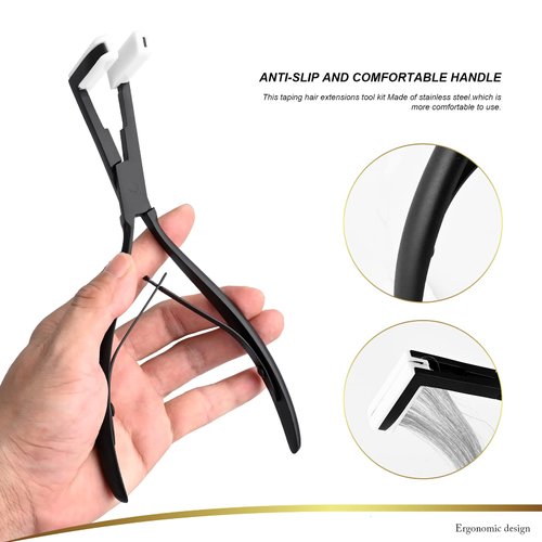 EHDIS Hair Extensions Tools Kit Tape in Hair Extensions Pliers Flat Surface Hair Sealing Pliers with Double-Sided Hair Extension Replacement Tape Lace Front Wig Adhesive Tape Roll Tape Scraper Tool