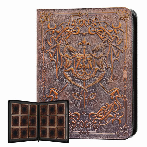 MeyAnlse 3D Card Binder,9 Pocket Trading Card Binder for Pokemon,PU Leather Album with Zipper,360 Side Loading Folder for TCG MTG, Lorcana, Other Collectible Game Cards,Magic The Gathering-Red