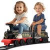 JOYLDIAS Ride On Train with 16pcs Curved Tracks and Carriage, 6V Electric Ride On Toy Train for Kids with Lights, Horns, Storage, Retractable Foot Pedals for Toddlers Under 39 inch, Black
